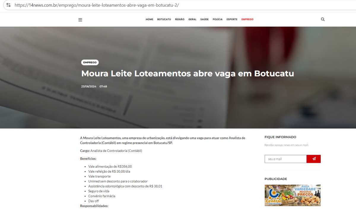 [Moura Leite Loteamentos abre vaga em Botucatu]